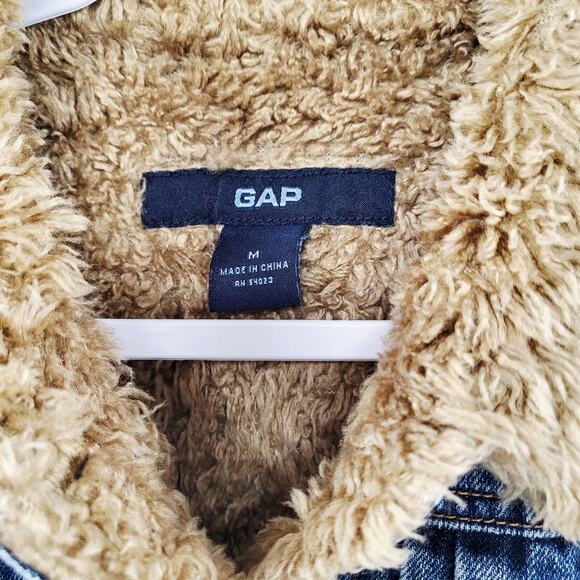 GAP Blue Jean Brown Faux Fur Lined Collared Trucker Jacket Women's Size M - Picture 9 of 10